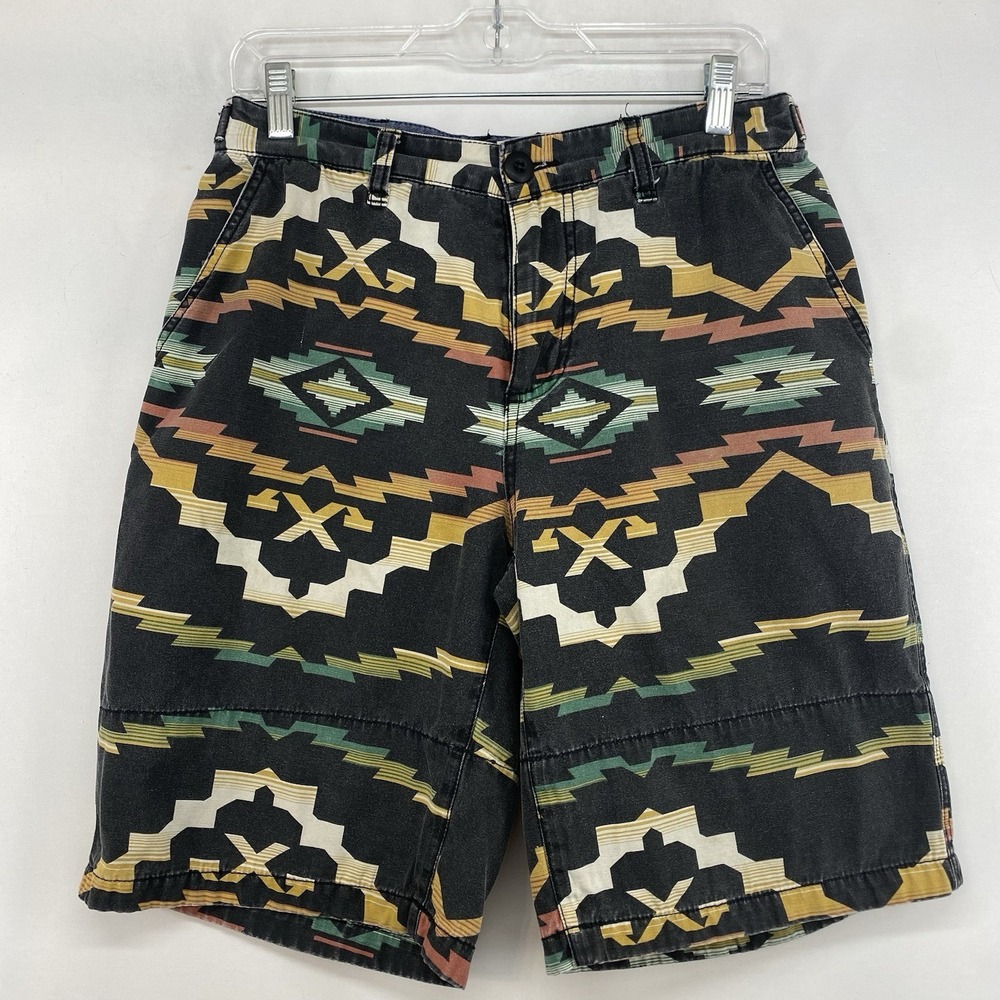 10.Deep Bermuda Shorts Men 32 x11 Aztec Print Summer Beach Casual Vintage